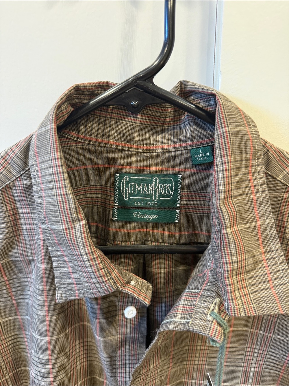 Gitman Bros Brown Plaid Button-Down Shirt with Red Accent